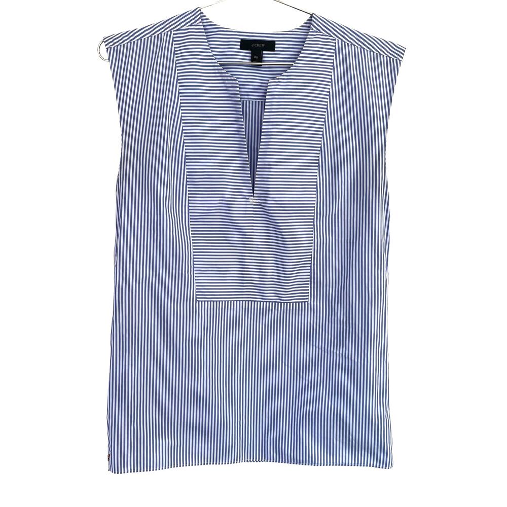 J Crew blue white striped cotton tank blouse, exposed zipper Size 00
